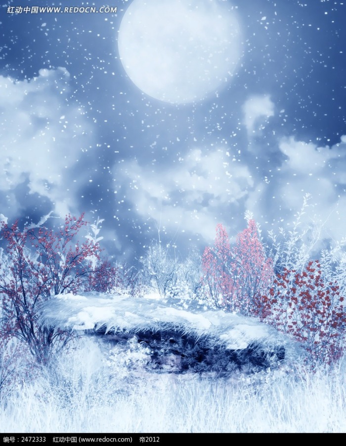 圆月下雪的郊野摄影背景图片
