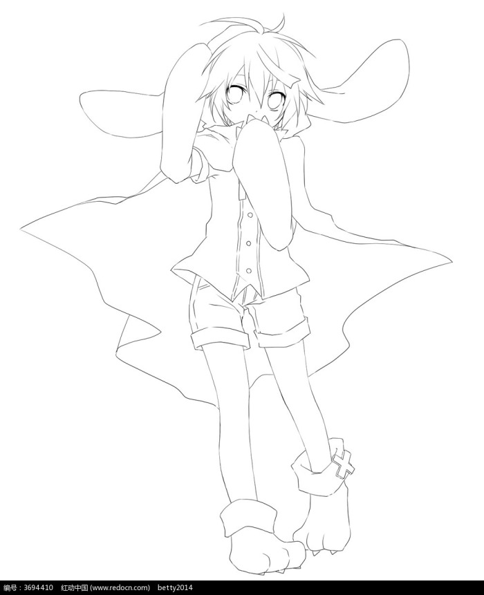 捂嘴的女孩卡通手绘线稿图片