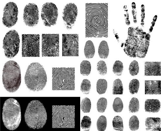 黑白指纹掌印元素设计矢量素材