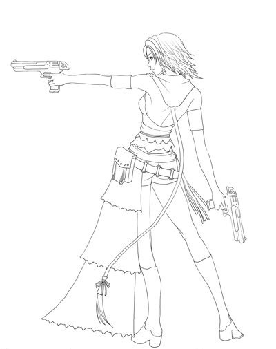 枪和女孩卡通手绘线稿图片