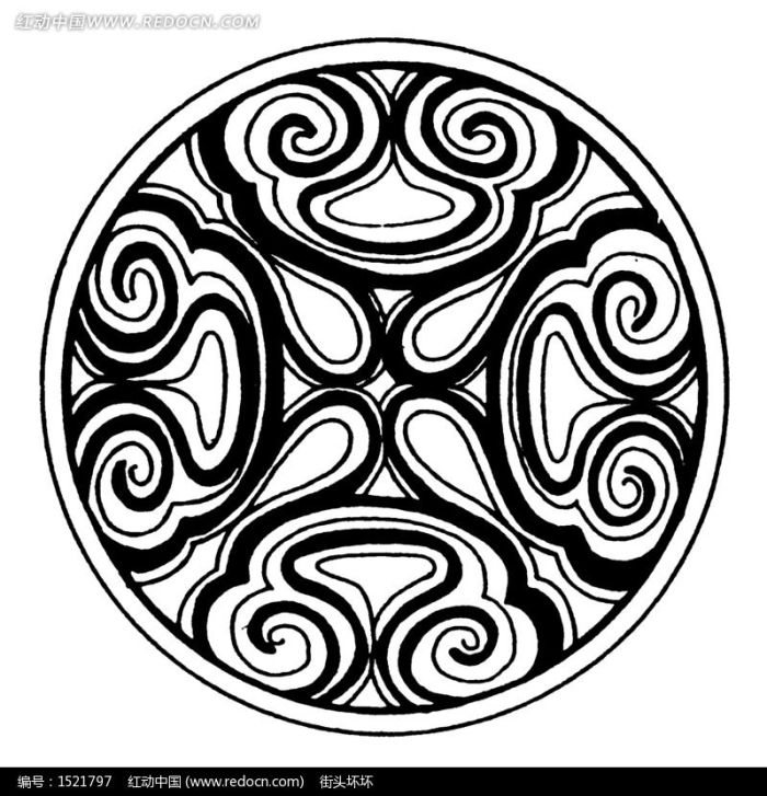 中国古典图案-卷曲纹构成的圆形图案