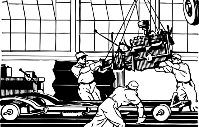 发动机装配线矢量图像